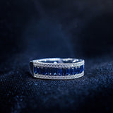 Channel-set baguette blue sapphire band